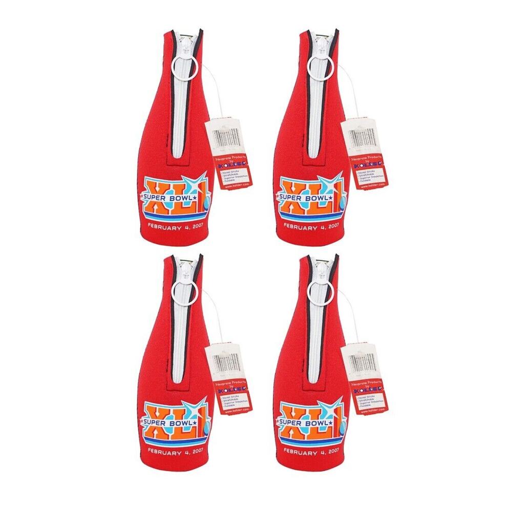4 Pc Lot - Vintage NFL Football Superbowl XLI - Neoprene Bottle Red Koozie 2007